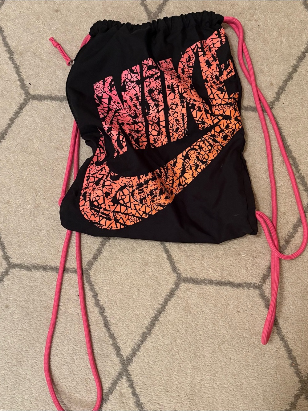 Nike Black Drawstring Gym Bag with Pink/Orange Logo